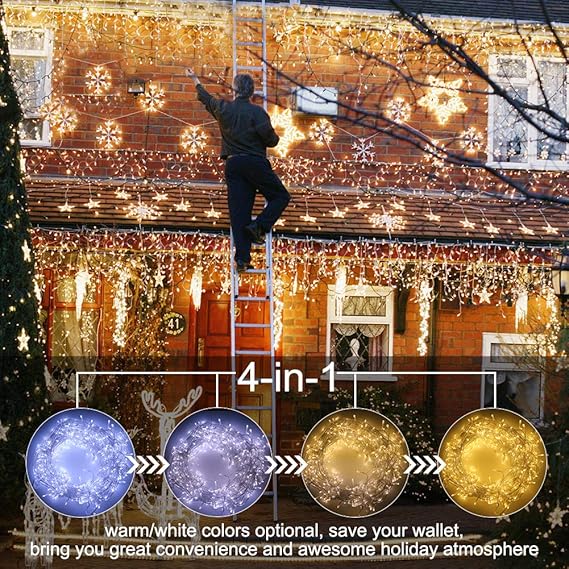 Amazon Com Ecowho Luces De Carambanos Para Exteriores Con Bridas Para Navidad De Extremo A Extremo 440 Luces Led Enlazables Luz Blanca Calida Y Fria Con Memoria Remota 3 Temporizador Y Atenuacion 11