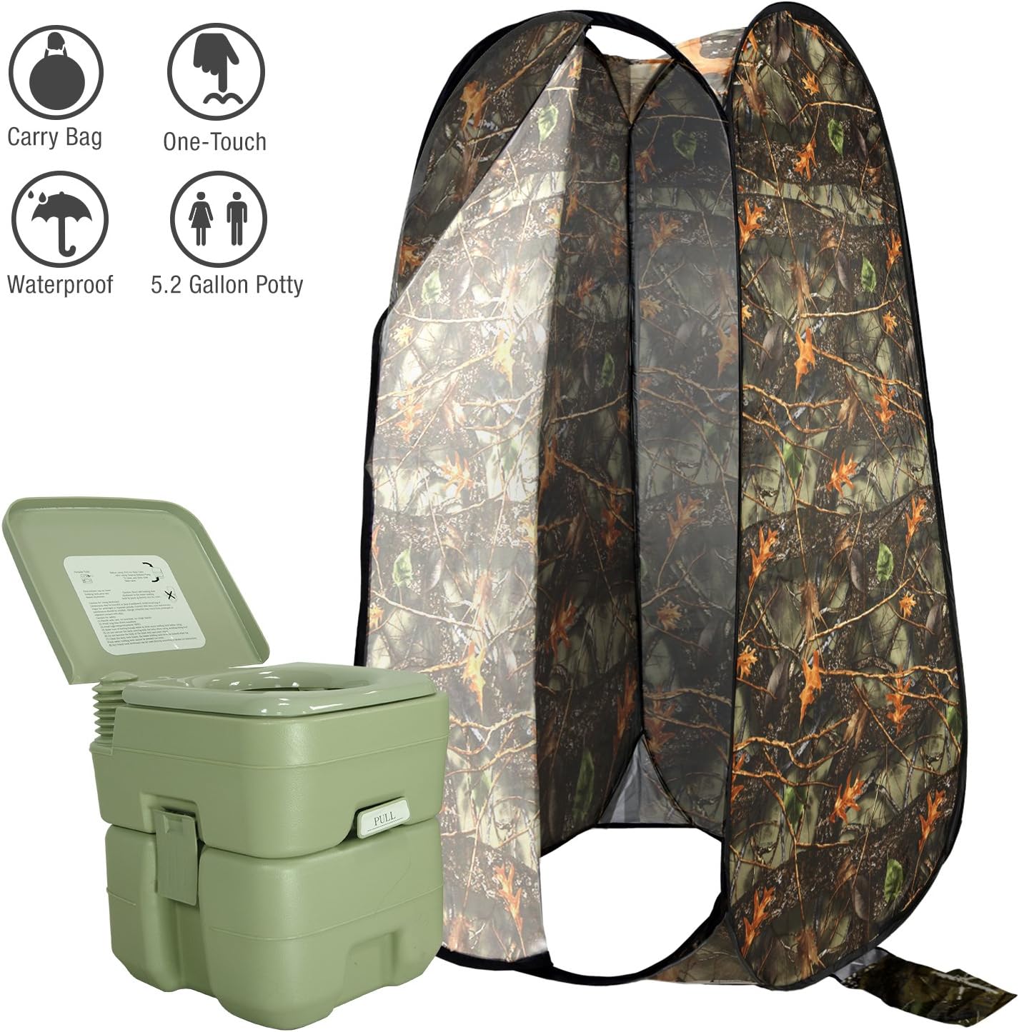 PARTYSAVING 6 Foot Privacy Instant Pop Up Tent and 5.3 Gallon Portable Potty for Camping Boats Outdoors Beach Park, APL1988
