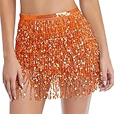 Women's Sequin Tassel Skirts Rave Fringe Hip Scarf for Festival