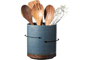 MIKIGEY Utensil Holder, 360° Rotating Extra Large Ceramic Kitchen Utensil Holder for Countertop, 7.3“ Cooking Utensil Crocks 