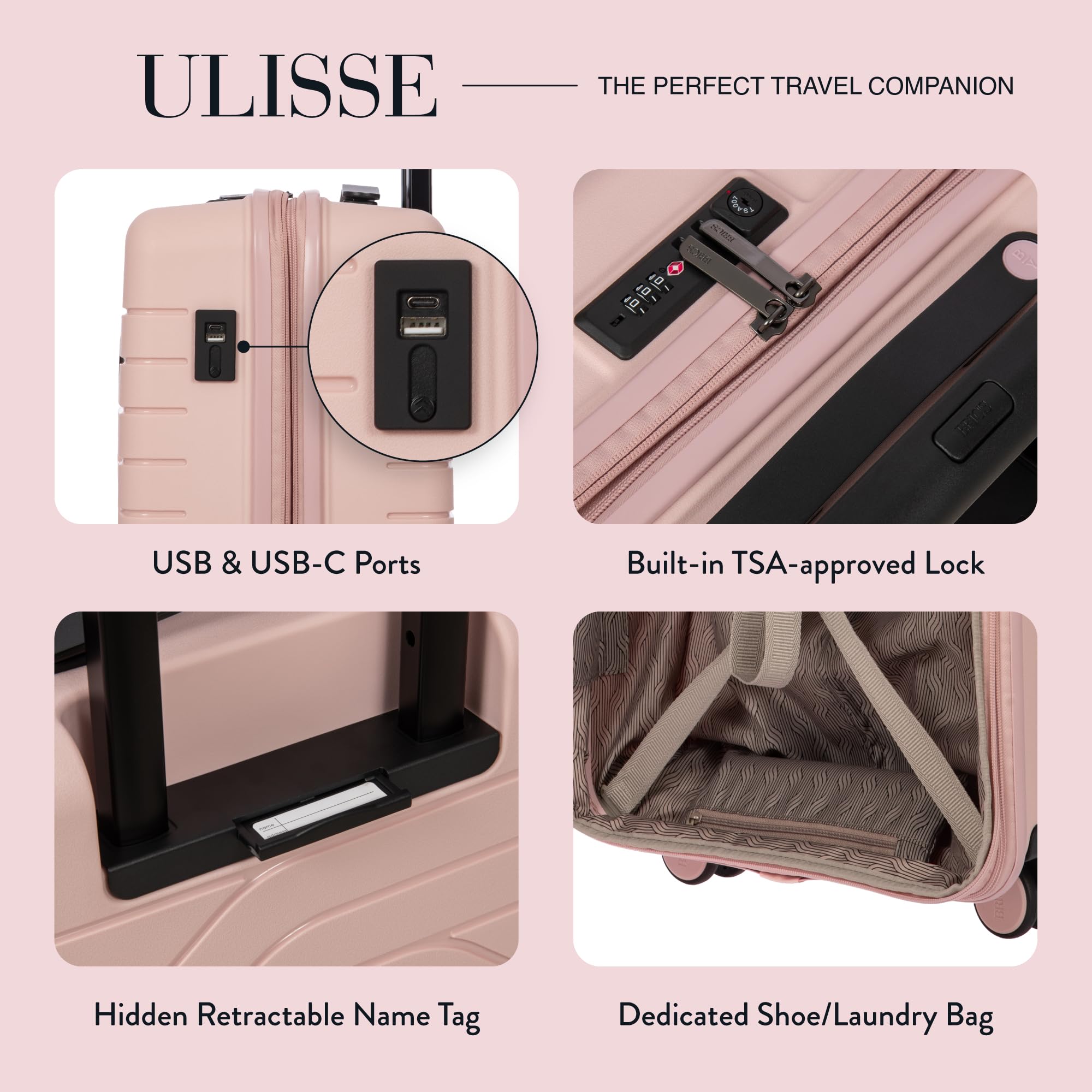 Bric's B|Y Ulisse 21-Inch Spinner - Luxury Carry-On Luggage With Spinner Wheels - Hard Shell Suitcases Made From Durable Polypropylene and Polycarbonate - Pearl Pink