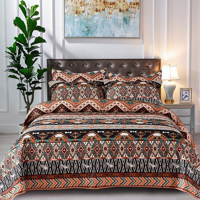 Mefinia Boho Lightweight Quilt Set 90"x96",Quilted Bedspreads Coverlet