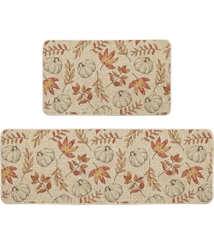 Fall Kitchen Mats Set Of 2 NonSlip Orange Hello Fall Eucalyptus Lowprofile Kitchen Rugs For Floor Seasonal Autumn Thanksgiving Home Decor 17x29 And 17x47 Inch P 202523031
