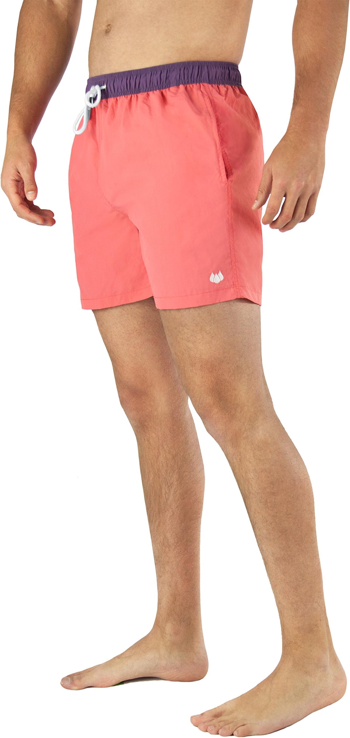 LiquidWild Mens Swim Trunks - Quick Dry with Pockets - Retro - Swimming Trunks - Swim Shorts - Salmon Pink (Small)
