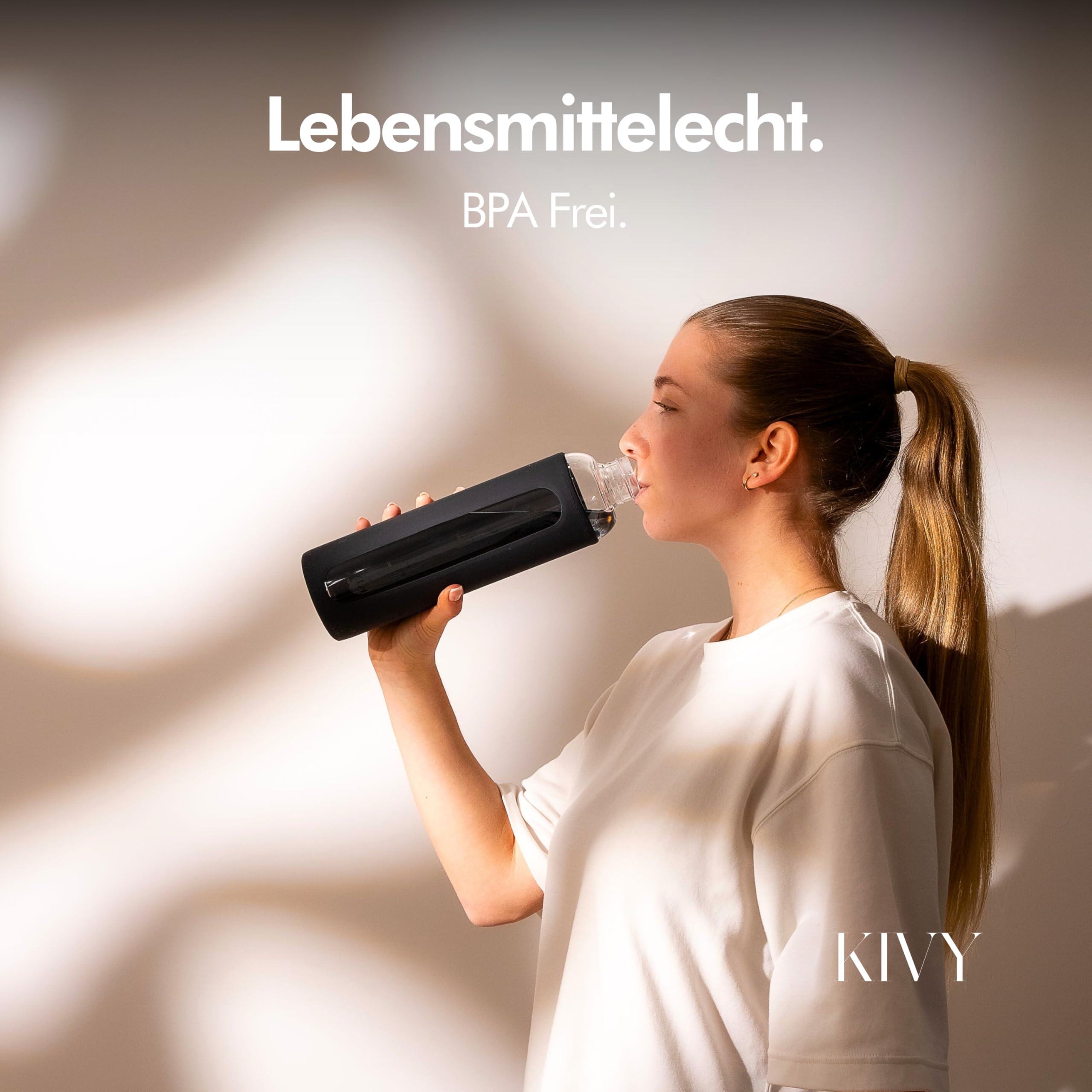 KIVY Glas Trinkflasche 1l mit Silikonschutz - Kohlensäure geeignet 8