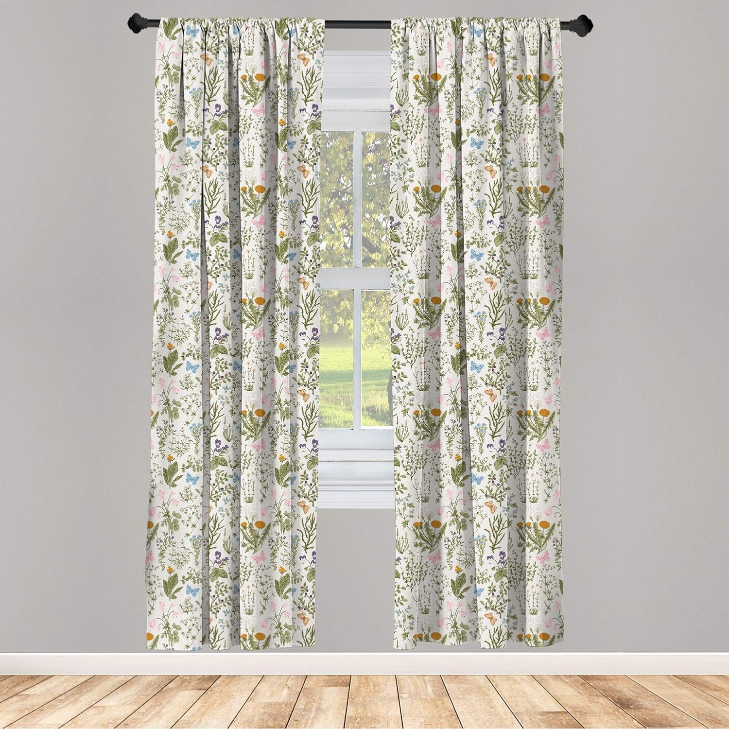 Ambesonne Floral Window Curtains, Vintage Garden Plants with Herbs Flowers Botanical Classic Design, Lightweight Decorative Panels Set of 2 with Rod Pocket, 56" x 63", Mustard Green: Home & Kitchen