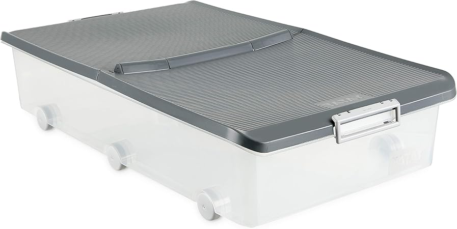 Tatay - Caja de Almacenaje Multiusos Bajo Cama con Tapa y Ruedas de 63 L de Capacidad.