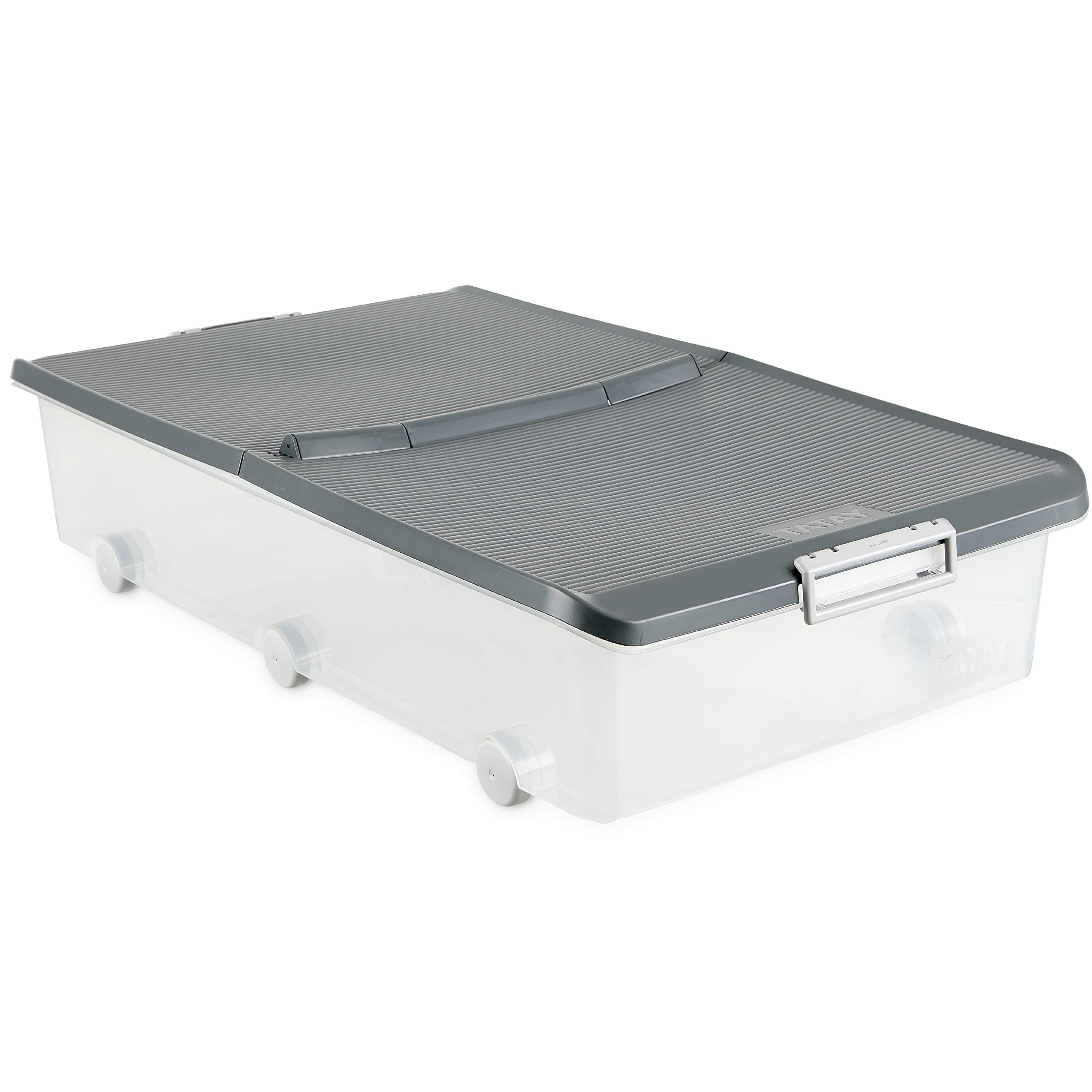 TATAY Storage Box with Lid, Under Bed, 63 Capacity, with handles, Polypropylene, BPA Free, Grey. Dimension 45 x 77 x 18 cm