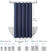 Navy Shower Curtain 152x214cm with Metal Hooks Weighted Hem view 6