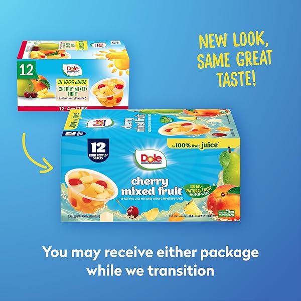 DOLE FRUIT BOWLS CHERRY MIXED FRUIT IN 100% JUICE SNACKS, 4OZ 12 TOTAL CUPS, GLUTEN & DAIRY FREE, BULK LUNCH SNACKS FOR KIDS & ADULTS