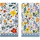 Croar Spring Summer Floral Kitchen Dish Towels Set of 2, Wildflower Colorful Flower Botanical Pastoral Drying Hand Towel Baking Cooking Cloth, Farmhouse Bathroom Home Decoration 18'' x 26''