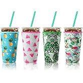 Patelai 4 Pieces Reusable Iced Coffee Sleeve Cup Insulator for Cold Drinks Beverages and Holder for Most Coffee(30-32 oz Large,Fruit Style)