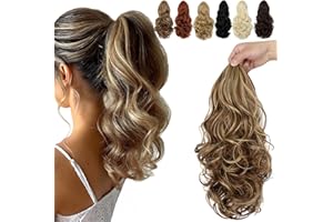 FELENDY 15" Ponytail Extension Drawstring Curly Wavy Ponytail Extensions Clip in Long Pony Tails Hair Cute Synthetic Piece for Women Light Brown Mix Ash Blonde