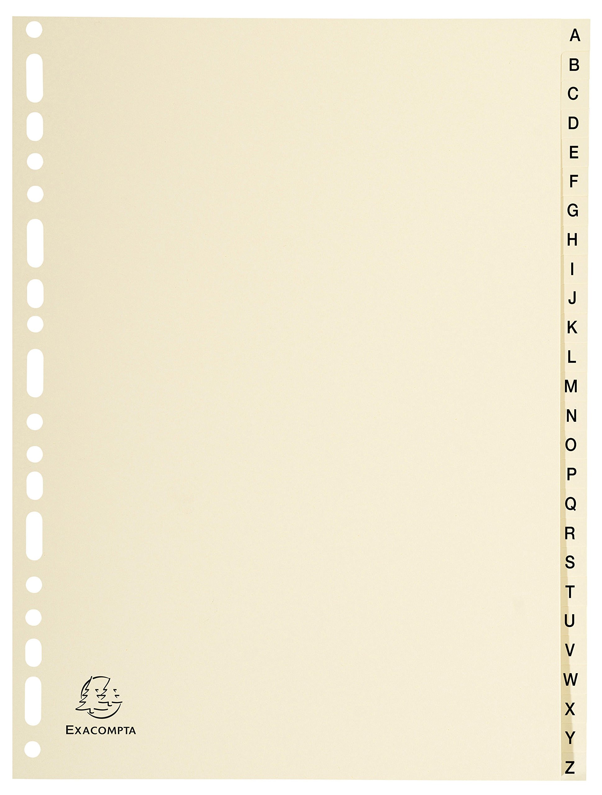 Exacompta - Ref 1126E - Printed Indices - Suitable for A4 Documents, 155gsm Ivory Card, Pre-Punched for Lever Arch Files & Binders, 26 Part (Sections A-Z), FSC-Certified - Ivory