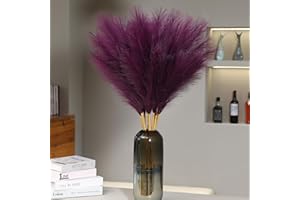 Wertuirk 9 Stems Purple Pampas Grass - 38 Inch Tall Faux Pompous Grass Decor, Big Artificial Pompas Floral for Vase Filler, Wedding, Party and Home Decor (Purple)