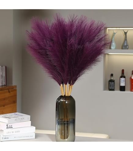 8 Erbe Pampas Finte 113 Cm - Viola, Soffici E Morbide, Per Decorazione Casa E Matrimoni - Foto 3