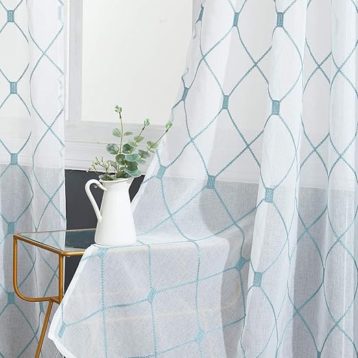 Amazon Com Top Finel White Sheer Curtains 90 Inches Long Teal