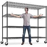 75.6" H Storage Shelves 2500LBS Garage Shelving Unit with Wheels Metal Shelving Heavy Duty Wire Shelves for Storage Rack Adjustable Pantry Shelf Commercial Shelving for Kitchen Garage,55.5''W X 24" D