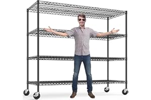 REIBII 75.6" H Storage Shelves Metal Shelving Unit with Wheels 55''W Garage Shelving Heavy Duty Wire Shelves for Storage Rack Adjustable Pantry Shelf Commercial Shelving, 75.6" H X 55.5''W X 24" D