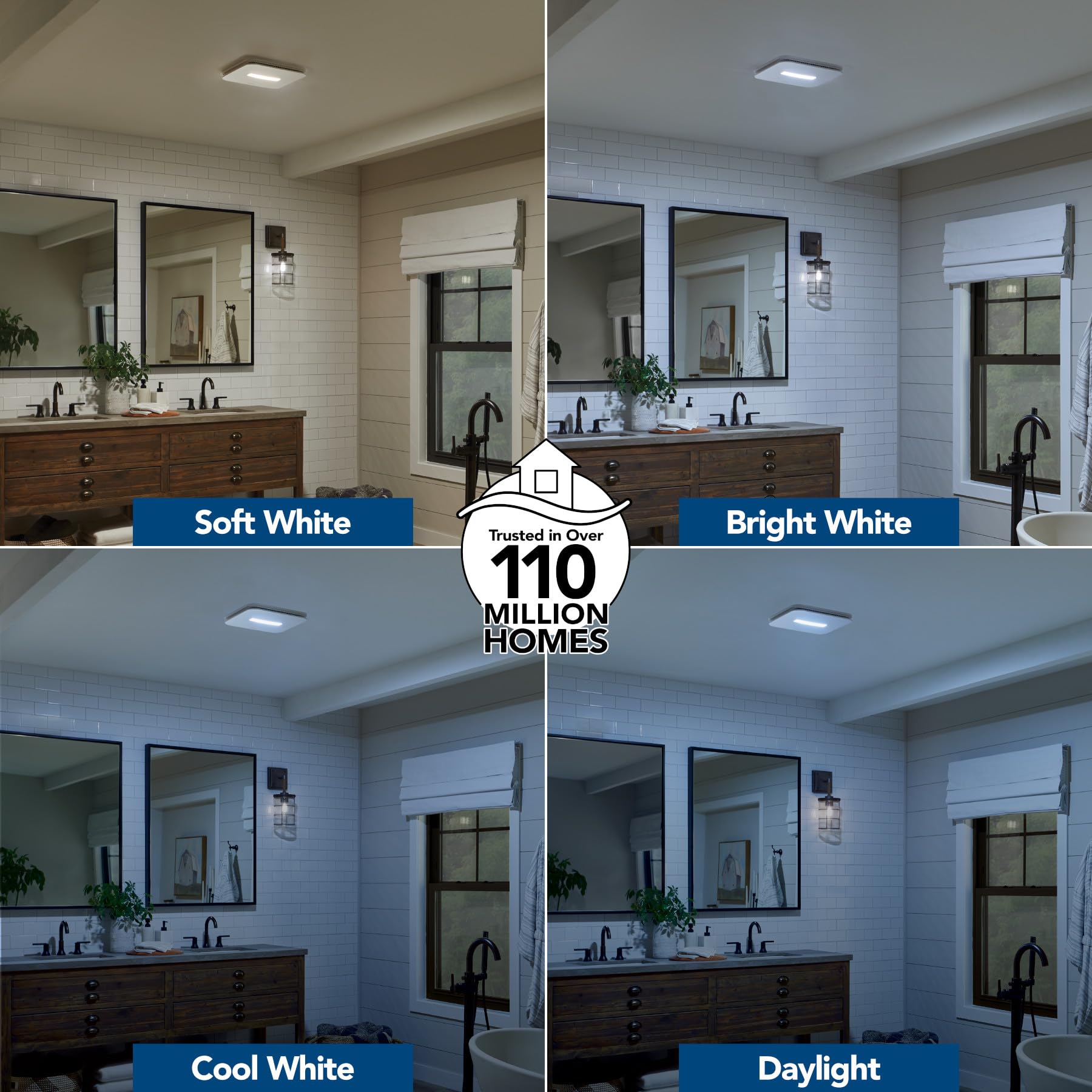 Broan-NuTone CleanCover, 110 CFM AER110CCTK Bathroom Exhaust, 1.0 Sone, with Selectable CCT LED Light, Energy Star Bath Fan, White