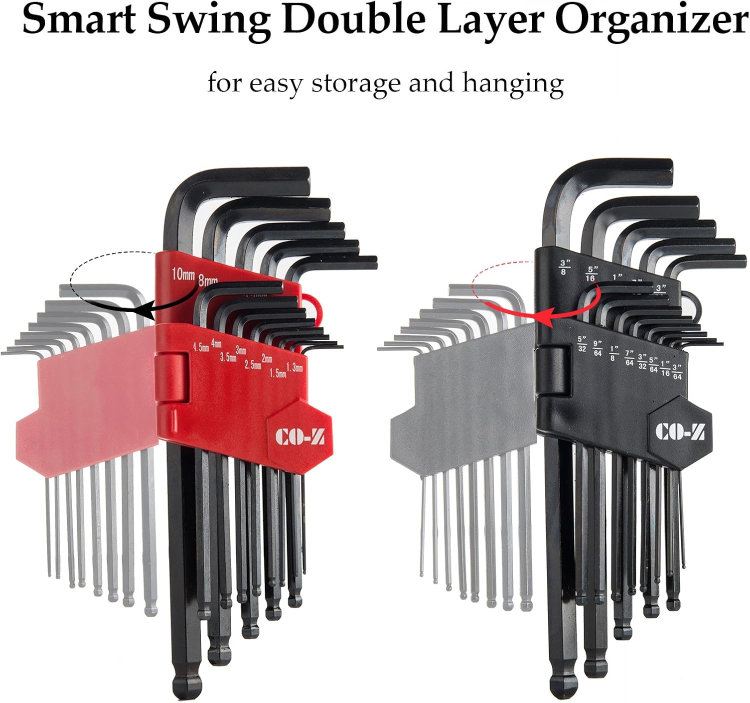 CO-Z Hex Key Allen Wrenches, 26 Pcs Metric/Inch Ball End Long Hex Tool Set, Folding L Keys with Knotched End, Complete L-Wrench Tools Kit for Turning Screws with Foldable Case - - 