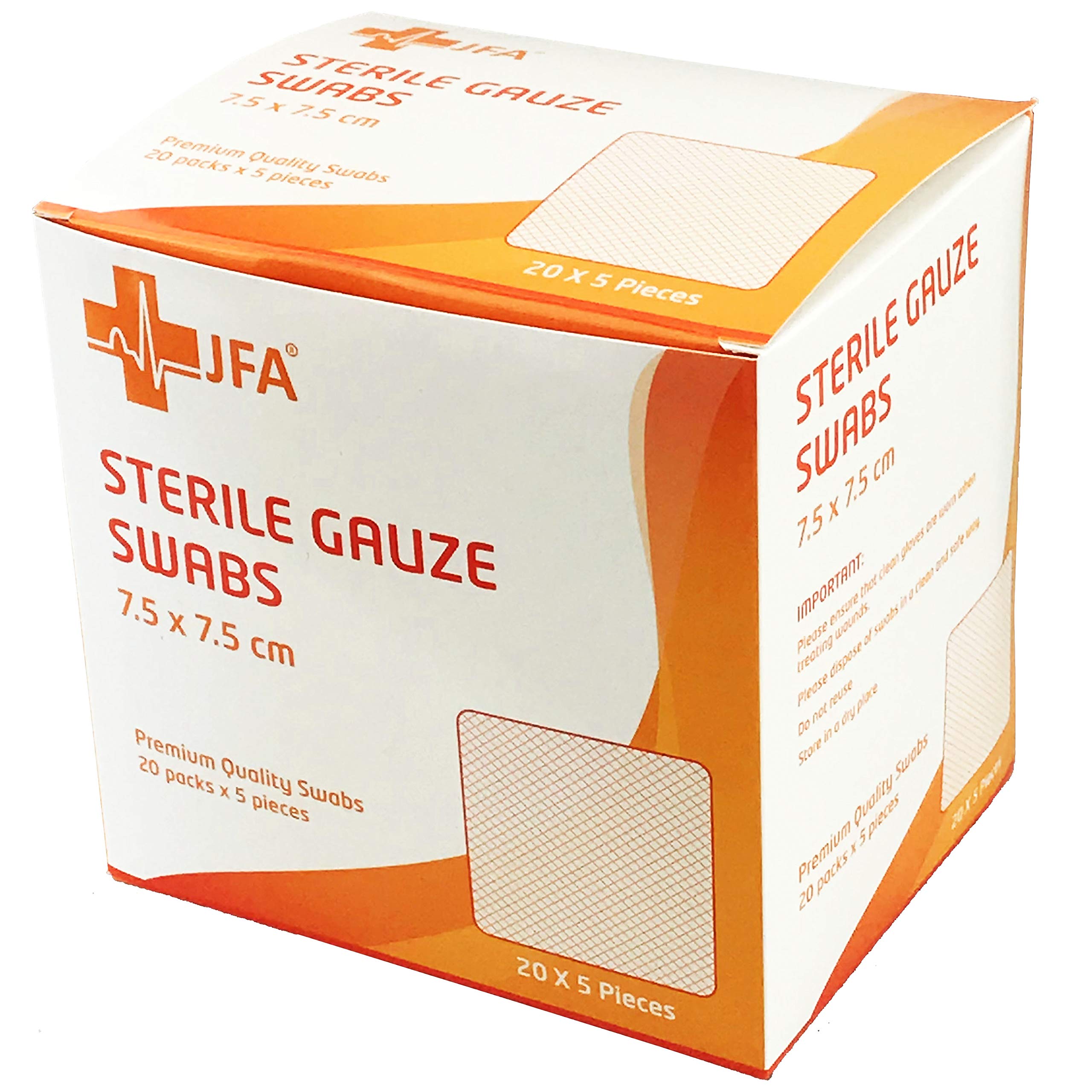 JFA Medical Premium Sterile Gauze Swabs 7.5cm x 7.5cm - Pack of 100