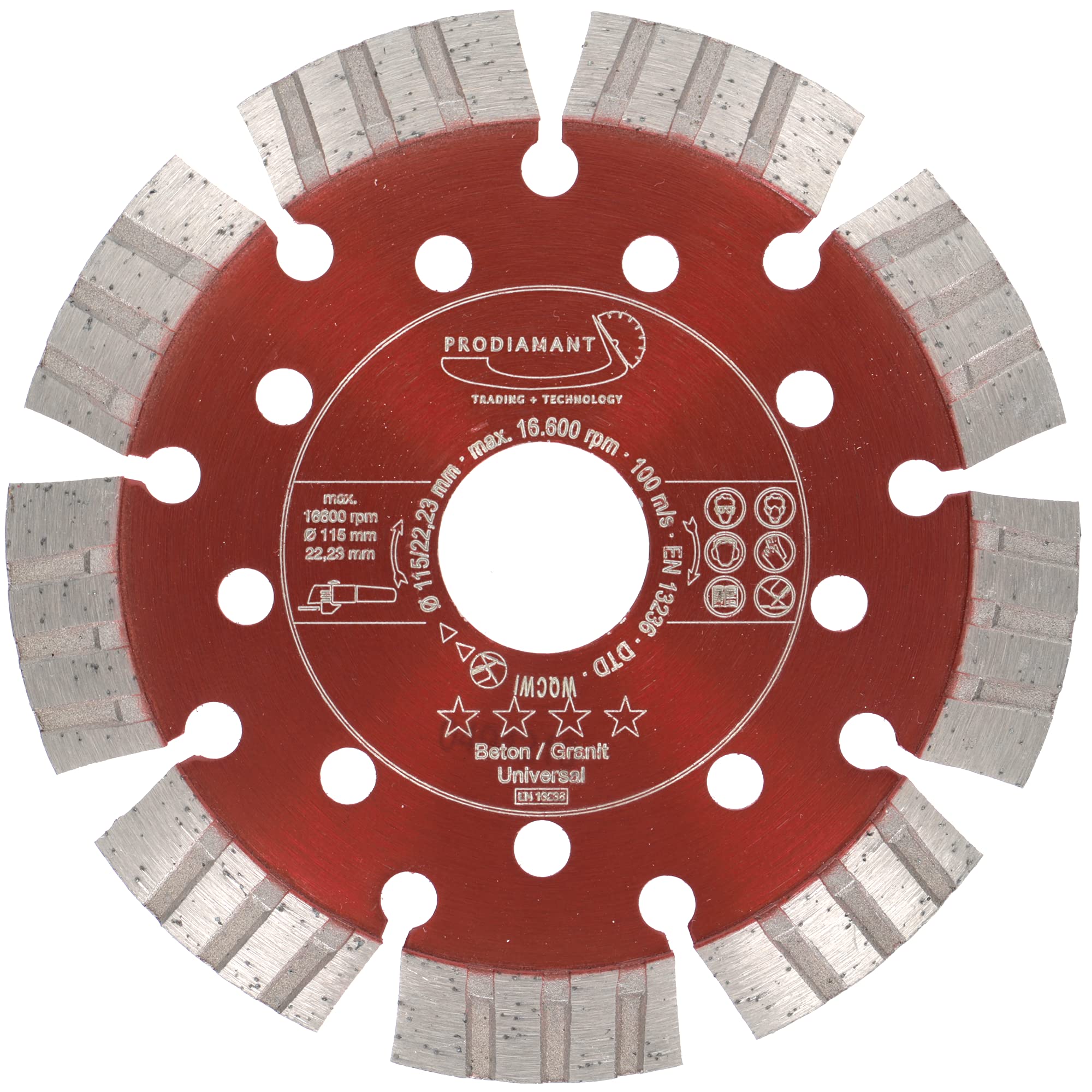 PRODIAMANT Premium diamond cutting disc, concrete 115 mm 4,5 inch x 22,23 mm, diamond saw blade 115mm, segment height 12mm