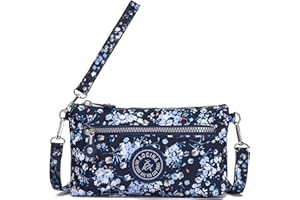 AOCINA RFID Printed Wristlet Wallet for Women, Small Crossbody Purse, Nylon Clutch Bag with Card Slots & Multi-Pockets