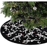 Arrowbash 36 Inch Gothic Christmas Tree Skirt Dancing Skeletons Holiday Decor Spooky Black White Tree Base Cover Mat for Gothic Xmas Spooky Horror Creepy Christmas Party Decoration
