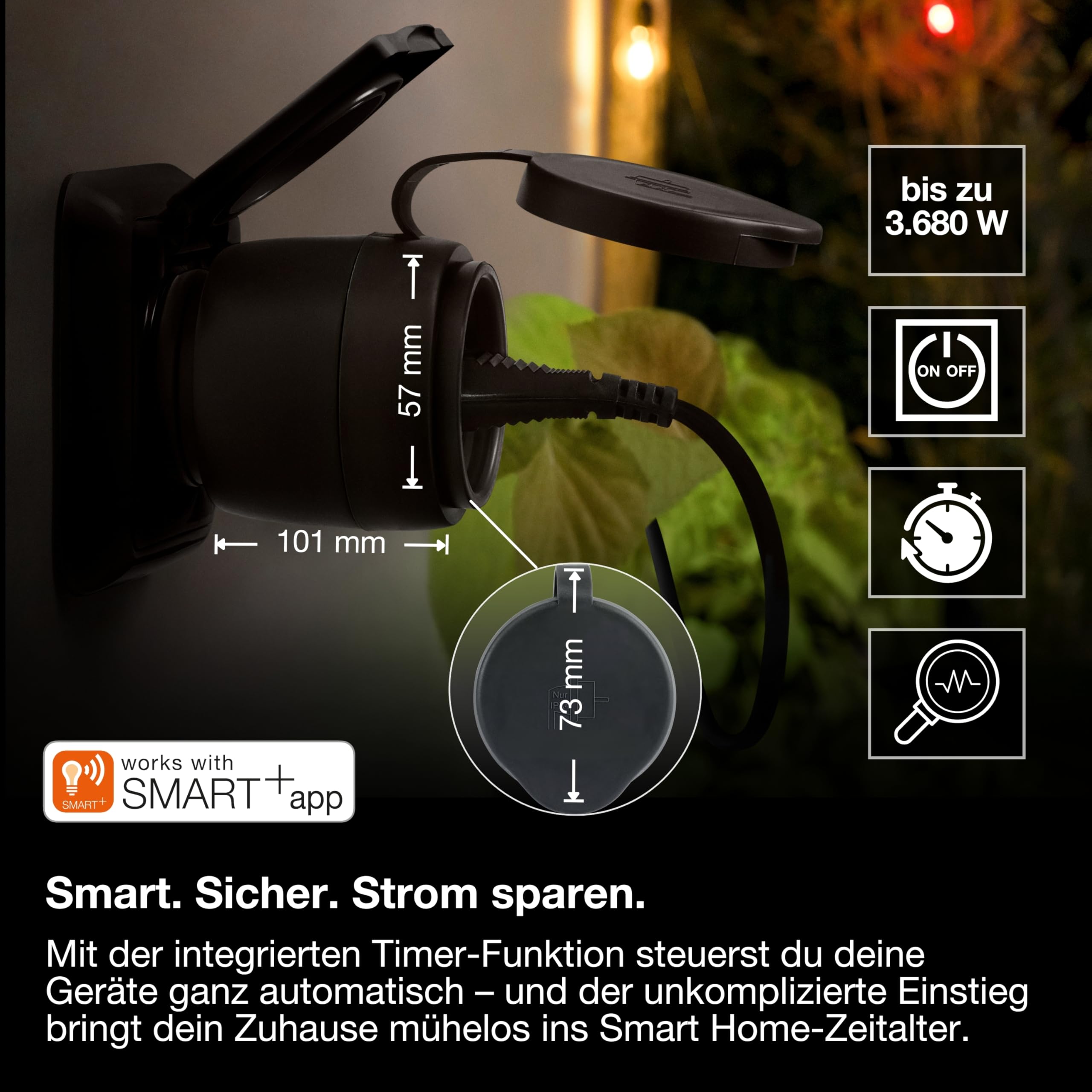 OSRAM SMART+ WiFi Matter Outdoor Plug Außensteckdose, 3680W, 16A, IP44, schwarz, Garten, Balkon 2