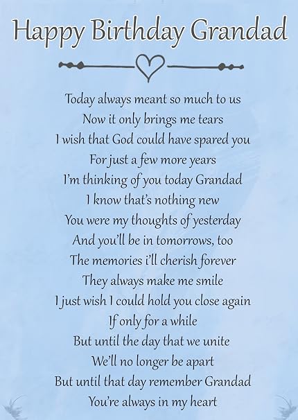Happy Birthday Grandad Memorial Graveside Poem Keepsake Card
