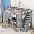 Merax Twin Over Twin Bunk Bed with Changeable Table, Bunk Bed Turn into Upper Bed and Down Desk,Gray