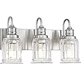 Bathroom Light Fixture, HWH 3-Light Vanity Light Brushed Nickel Modern Bathroom Lights Over Mirror, Bell-Shaped Fluted Glass,