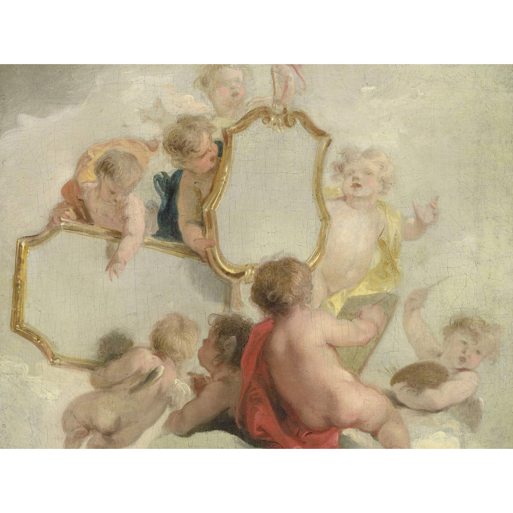 Artery8 De Wit Putti With Mirrors Cherub Babies Painting Large Wall Art Poster Print Thick Paper 18X24 Inch