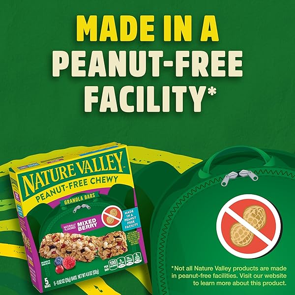 NATURE VALLEY PEANUT-FREE CHEWY GRANOLA BARS, MIXED BERRY, MADE IN A PEANUT FREE FACILITY, 5 BARS, 4.6 OZ