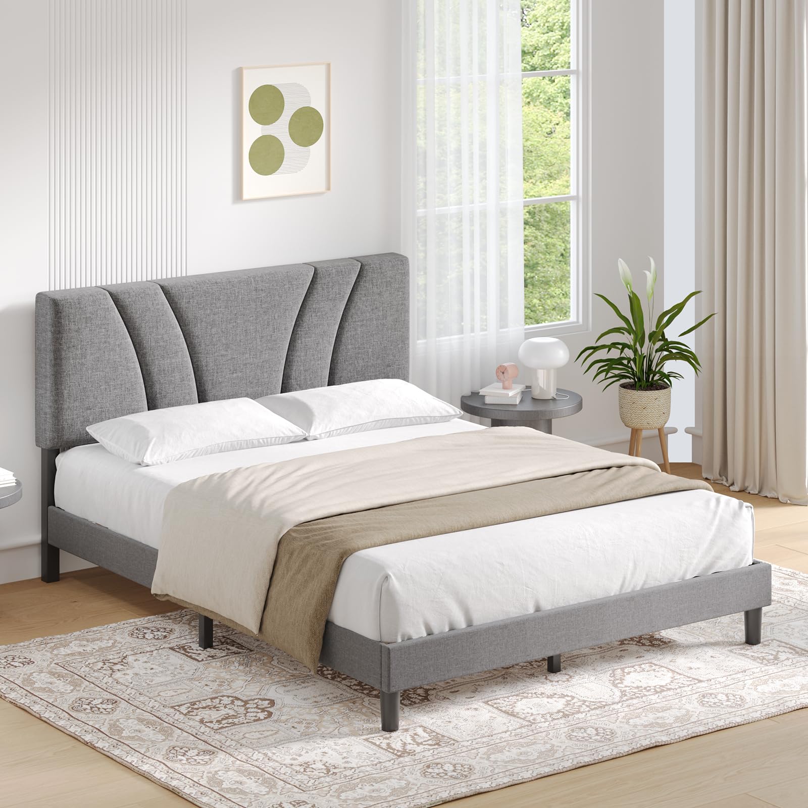 Photo 1 of ** USED** Novilla Full Size Bed Frame Upholstered Platform Bed Frame with Adjustable Headboard, Strong Weight Capacity, Noise-Free, No Box Spring Needed, Easy Assembly, Gray