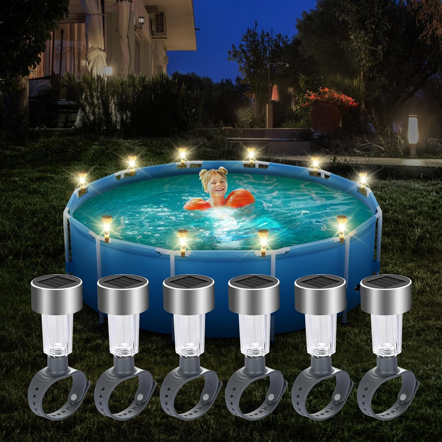 Photo 1 of SALMOPH Pool Lights for Above Ground Pools, Energy Saving Waterproof LED Pool Solar Lights, Warm White Light at Night Decor for Frame Swimming Pools, Trampoline, Pool Enclosure Lighting Decor (6PCS)