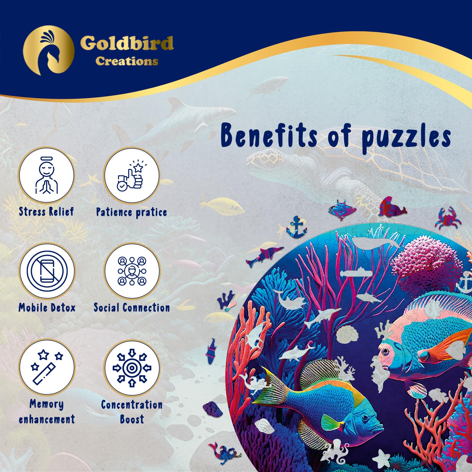 Eco-Friendly Wooden Puzzles for Adults & Kids - 300 Piece Wood Puzzles - Relaxation & Brain Training - Whimsical Pieces - Premium Gift Box - Colorful Fishes Jigsaw Puzzle