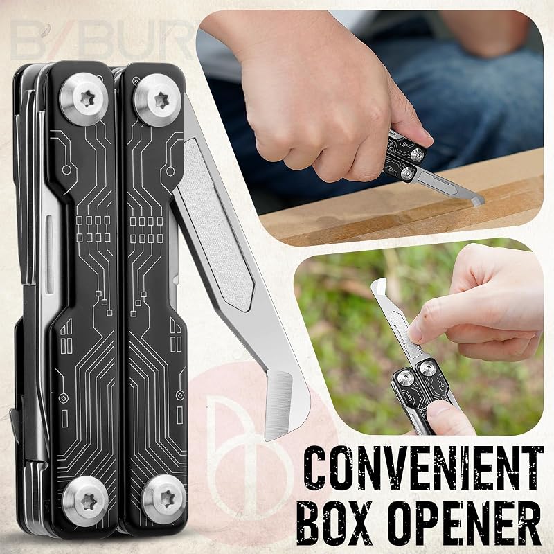 Multitool, Multi Tool de Poche EDC, Ciseaux Multifonctions avec Brise-vitre, Outil Multifonction pour Urgences et l'usage Quotidien, Idée Cadeau Homme, Gadgets EDC, Cadeau Noel Homme - Noir
