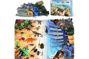 MOONTOY Army Men & Dinosaur Toys Playset, 128PCS Army Men Action Figures Set Including Military Toy Soldiers, Dinosaur Figures, Battle Mat, Tanks, Christmas Birthday Gift for Kids Boys Girls Ages 3+