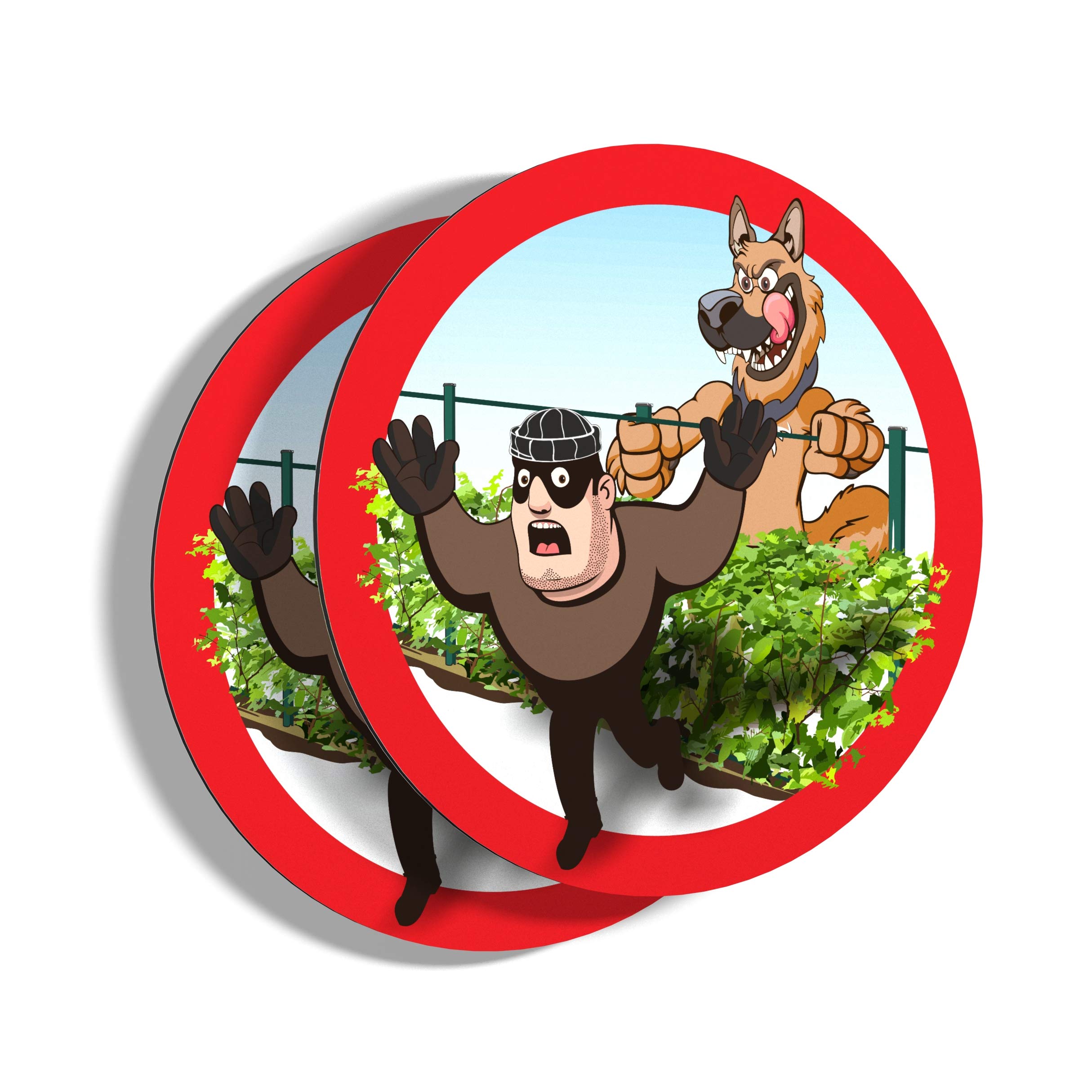 imaggge.com Warning Dog Sign Round 15 cm Ultra Resistant Aluminium (Not PVC), 2 X