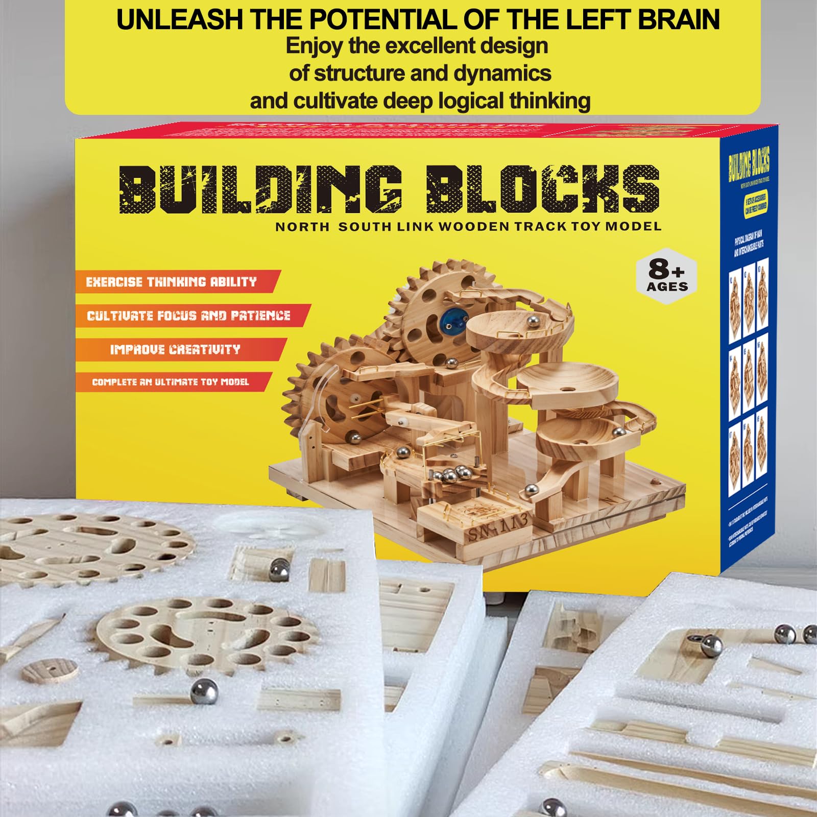 Tucraew Wooden Marble Run Electric Motorized, Electric Model Kit Marble Run Brain Teaser Wooden Puzzles Building Toy, 3D Wooden Puzzles for Adults and Kids to Build