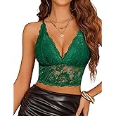 Avidlove Bralettes for Women Lace Wireless Bra V Neck Racerback Crop Top Adjustable Lingerie No Padded