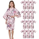 ALHAVONE 12 Piece Kids Silky Satin Robes Girls Spa Robes for Girls Party Floral Kimono for Wedding Birthday Slumber Spa Party
