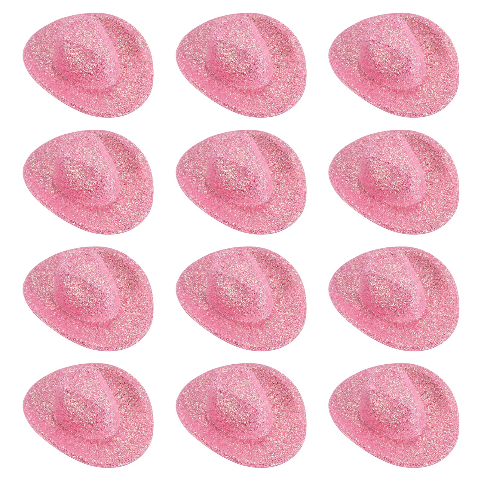 PATIKIL Mini Cowboy Hats, 12 Pcs Miniature Western Cowboy Hat for Crafts, Party Decoration, Doll Pet Dress Up, Glitter Style, Lotus Pink