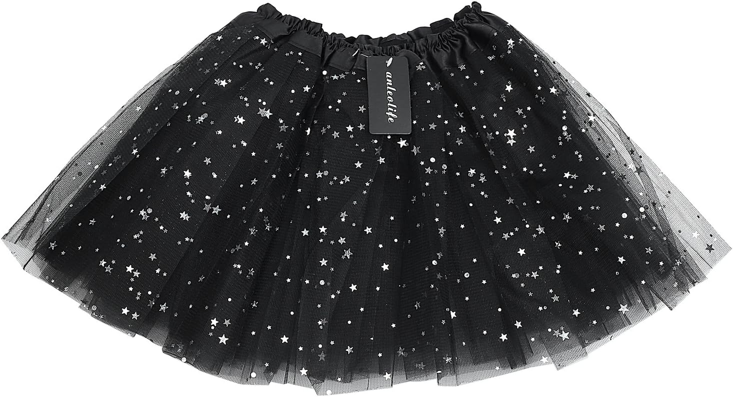 Anleolife 12" Girls Fluffy Tutu Skirt/Princess Ballet Dance Stars Sequins Tutu