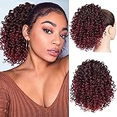 Lommel Drawstring Ponytail for Black Women,10 Inch Ponytail Extension for Black Women Curly Pony Tails Hair Extensions for Girls Afro Kinky Curly Hair Pieces for Daily Use(Omber Burgundy)
