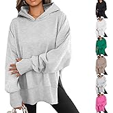 Oversized Sweatshirt for Women Thumb Holes Side Slit Crewneck Sweatshirts Fleece Long Sleeve Draped Pullover Sweaters