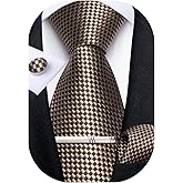 DiBanGu Plaid Ties for Men Silk Checkered Necktie and Pocket Square Cufflinks Tie Clip Set with Gift Box for Wedding Business