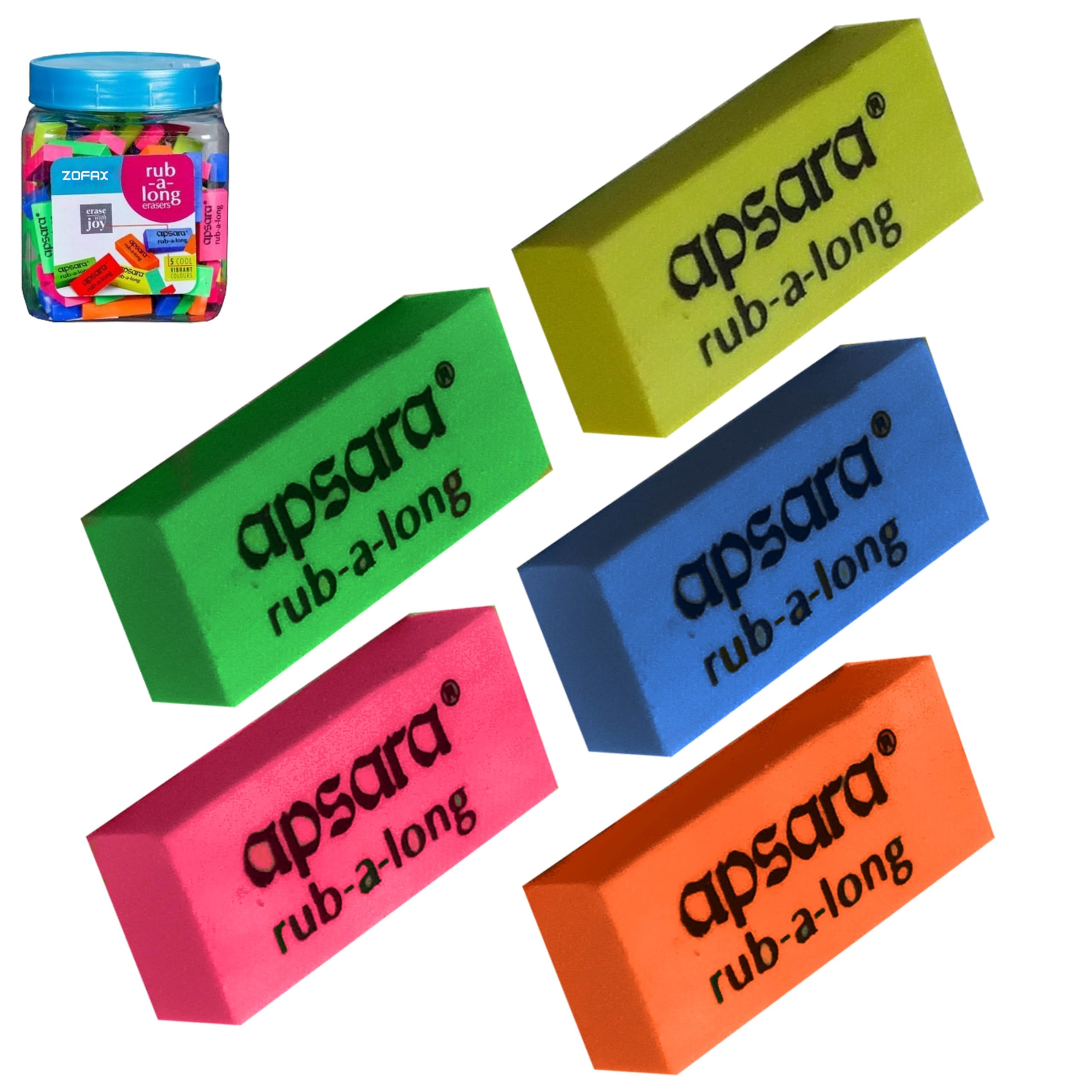 Rub-a-Long Coloured Erasers, MINI, Pack of 100, Multicolour, Multipack, Pencil Rubber Erasers, Perfect for School Home Office Classroom Nursery Use